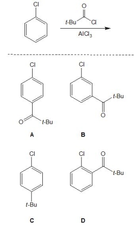 For the following reaction, pick out the major product:   A)  A B)  B C)  C D)  D