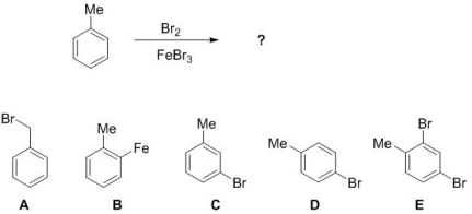 Which of the following will be the dominant product of this reaction?   A)  A B)  B C)  C D)  D E)  E