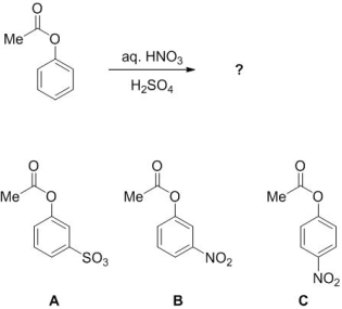 Which of the following will be the dominant product of this reaction?   A)  A B)  B C)  C
