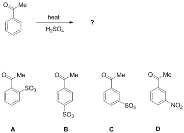 Which of the following will be the dominant product of this reaction?   Redraw instructions from author: Product structures x4, should be SO3H (subscript 3) , not SO3 (subscript 3)  i.e. add an H to each of the four groups in A-D A)  A B)  B C)  C D)  D