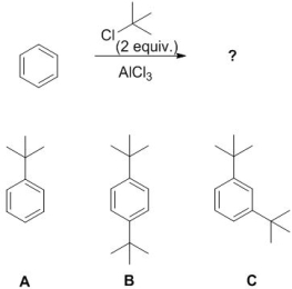 Which of the following will be the dominant product of this reaction?   A)  A B)  B C)  C