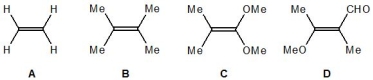 From the following alkenes, pick out the strongest nucleophile:   A)  A B)  B C)  C D)  D