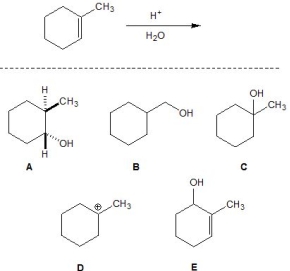 For the following reaction, pick out the product:   A)  A B)  B C)  C D)  D E)  E