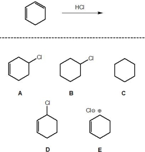 For the following reaction, pick out the product:   A)  A B)  B C)  C D)  D E)  E