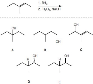For the following reaction, pick out the product:   A)  A B)  B C)  C D)  D E)  E
