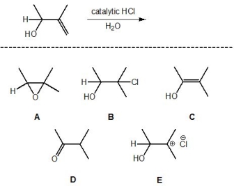 For the following reaction, pick out the product:   A)  A B)  B C)  C D)  D E)  E