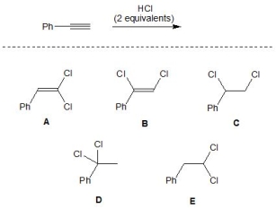 For the following reaction, pick out the product:   A)  A B)  B C)  C D)  D E)  E