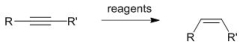 Identify suitable conditions to effect the following transformation.   A)  H<sub>2</sub> B)  H<sub>2</sub>,<sub> </sub>Lindlar<sub> </sub>catalyst C)  H<sub>2</sub>, Pd-on-C D)  LiAlH<sub>4</sub>