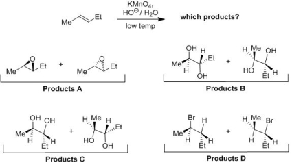 Identify which pair of products would form in the following reaction:   A)  Products A B)  Products B C)  Products C D)  Products D