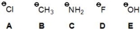 From the following anions, pick out the one which is the most stable leaving group.   A)  A B)  B C)  C D)  D E)  E