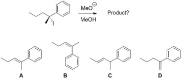 Identify the major elimination product formed under the following conditions:   A)  A B)  B C)  C D)  D