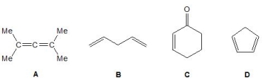 Which of the following molecules exhibit conjugation? Please select all that apply.   A)  A B)  B C)  C D)  D