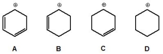 From the following carbocations, pick out the most acidic:   A)  A B)  B C)  C D)  D