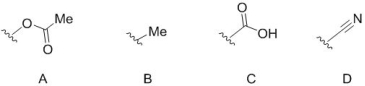 <strong>Select those from A-D that are electron donating groups through mesomeric effects (also known as resonance effects).  </strong> A) A B) B C) C D) D <div style=padding-top: 35px> 