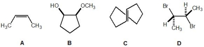 From the following molecules, A-D, pick out the one which is meso:   A)  Molecule A B)  Molecule B C)  Molecule C D)  Molecule D