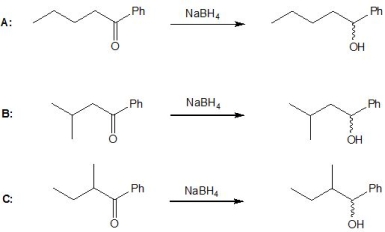 From the following reactions, A-D, pick out the one which involves a diastereoselective addition:   A)  A B)  B C)  C