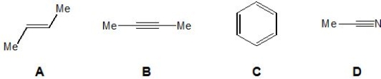 From the following molecules, pick out those which have no infrared absorption for a symmetrical stretch involving their corresponding double/triple bond(s) . Please select all that apply.   A)  A. B)  B. C)  C. D)  D.