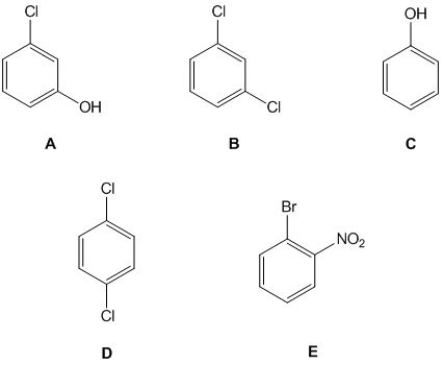 From the following molecules, pick out those which have six carbon signals in their <sup>13</sup>C NMR spectrum. Please select all that apply.   A)  A. B)  B. C)  C. D)  D. E)  E.