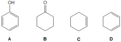 For an unknown compound, its proton and carbon NMR spectra showed three proton and four carbon signals, respectively. Pick out this unknown compound from the following molecules.   A)  A. B)  B. C)  C. D)  D.