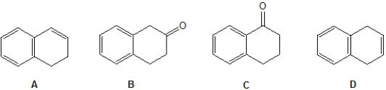 An unknown compound is analysed using NMR spectroscopy, generating the NMR spectra shown below. What is the structure of the unknown compound?   <sup>1</sup>H NMR spectrum of unknown compound   <sup>13</sup>C NMR spectrum of unknown compound   <sup>1</sup>H NMR expansion 1   <sup>1</sup>H NMR expansion 2   A)  A. B)  B. C)  C. D)  D.
