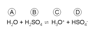 Look at the following equilibrium reaction:    Match each chemical species with the term that best describes its role in this reaction scheme. -Base A)  A B)  B C)  C D)  D