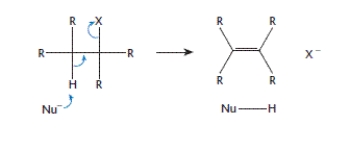 The reaction scheme shown here represents which one of the following reaction types?   A)  E1 B)  E2 C)  S<sub>N</sub>1 D)  S<sub>N</sub>2 E)  Addition