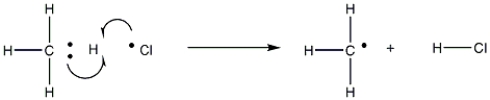 The following reaction represents which stage in a free-radical reaction?   A)  Initiation B)  Propagation C)  Termination