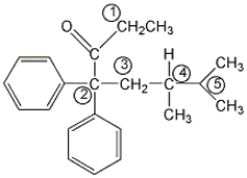 Which of the atoms labelled 1-5 in the following molecule is the chirality centre?   A)  1 B)  2 C)  3 D)  4 E)  5