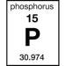 Pictured here is the periodic table block for the element phosphorus. How much does one atom of phosphorus weigh?   A)  15 amu B)  15 g C)  30.974 amu D)  30.974 g E)  Not enough information is given.