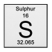 Pictured here is the periodic table bock for the element sulfur. How much does one mole of sulfur atoms weigh?   A)  32.065 amu B)  32.065 g C)  16 amu D)  16 g E)  6.022 <font face= symbol ></font> 10<sup>23</sup> g