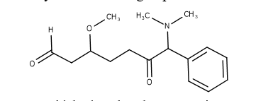Identify the functional groups contained in the following molecule, from left to right.   A)  aldehyde, ether, ketone, amine B)  carboxylic acid, ether, ketone, amine C)  aldehyde, ether, amide D)  ketone, ether, ketone, amine E)  ketone, ether, ketone, amide