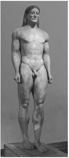   This statue is of the type called a _______. A)  korê B)  heroon C)  polemistês D)  kouros