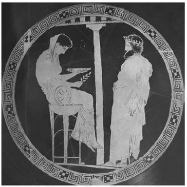   The figure on the left represents _______. A)  Leto B)  the Pythia C)  Cassandra D)  Daphnê