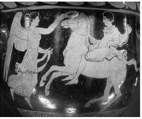 <strong> The figure on the left represents Nikê (victory) and, in Greek myth, she is best described as _______.</strong> A) little more than an abstract conception B) the spiritual representative of any given Greek community C) the preeminent and most characteristic Greek goddess D) a goddess with a distinct personality, like Zeus or Hera