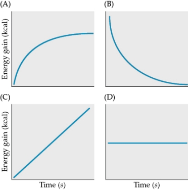 Refer to the figure.   Which figure best depicts the general pattern of the rate of energy gain of an individual in a patch? A) Figure A B) Figure B C) Figure C D) Figure D