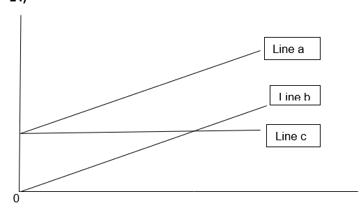   What does line c on the graph represent? A)  Variable cost B)  Fixed cost C)  Total cost D)  Revenue
