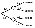 What is the probability that your firm will make a profit of $100,000 according to the following decision tree?   