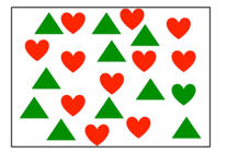   What sort of search are you performing when you identify the green heart in the image above? A)  serial search B)  parallel search C)  salient search D)  all of the above