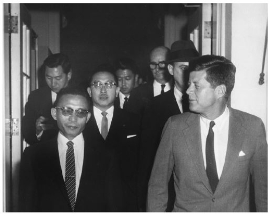   -The image  President Park and President Kennedy  represents a period when the US friendship for the ROK was ________. A)  close B)  hostile C)  at its strongest D)  a necessity