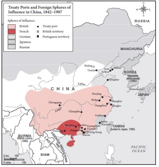   -Looking at Map 9.1, in what are did China retain its autonomy? A)  its old heartland B)  coastal areas C)  along the Yangzi D)  in the east