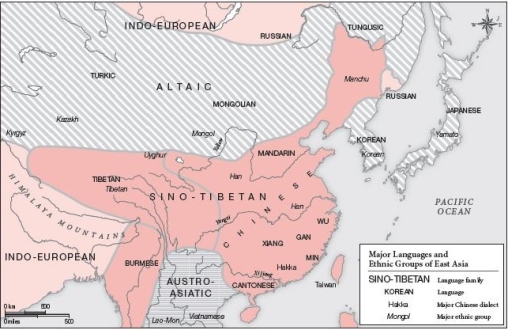   -According to Map 1.4 above, Korean and Japanese are most closely related to what other language? A)  Chinese B)  Vietnamese C)  Russian D)  Mongolian