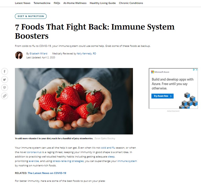 Chapter 5 discusses user testing or usability testing to be a useful, valuable method to ensuring you have designed your technical communication, document, or webpage for usability by a target audience. Imagine you composed and designed the below webpage from Everyday Health. Retrieved from https://www.everydayhealth.com/diet-nutrition/7-foods-fight-back-immune-system-boosters/ Describe a scenario whereby you perform usability testing with a target group of individuals. You must describe who you will select as representative users and why. What types of questions will you ask them during the user testing, and what types of interactions will you observe? Also, be sure to note if you perform any follow-up interviews.