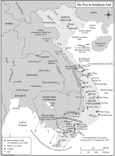   -You can see from this map that the Tet Offensive relied on A)  Low levels of American troop commitment B)  The ability of the Vietcong to surround American strongholds C)  The cooperation of Laos and Cambodia in letting North Vietnamese troops move through their countries D)  Chinese involvement