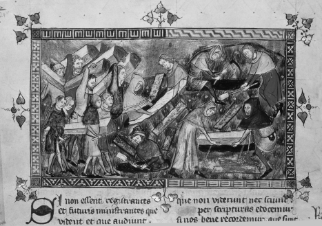   What does this image communicate to its audience? A)  The selectiveness of death B)  The ubiquity of death C)  Italian loss of life D)  Measures taken against the spread of plague