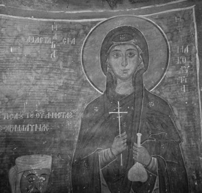   As depicted in this fresco, what was Mary's major new role in thirteenth-century piety? A)  As a worldly queen B)  As a virgin Christ-bearer C)  As a disciplining judge of souls D)  As an idealized intercessor for believers