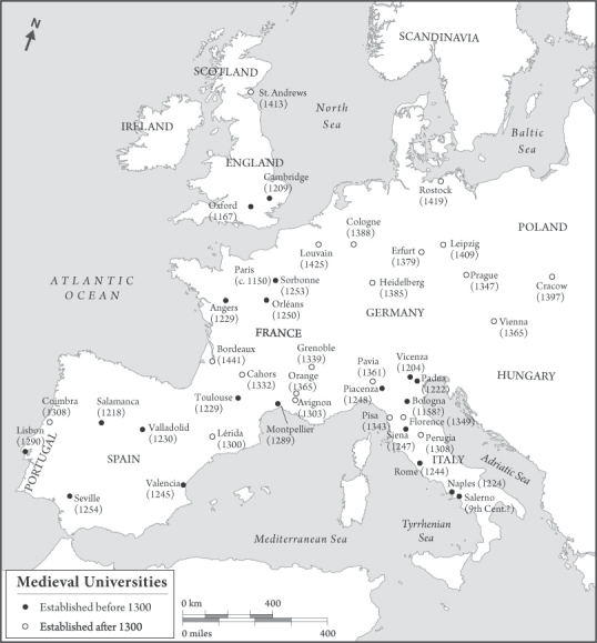   Which area boasted the densest foundations of universities before 1300? A)  Italy B)  Spain C)  France D)  Germany