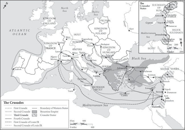   During his first crusade, how did Louis IX travel to the Holy Land? A)  By sea from the port of Aigues-Mortes B)  By land via the Italian peninsula C)  By sea with a stop in Tunis D)  By land through the Balkans