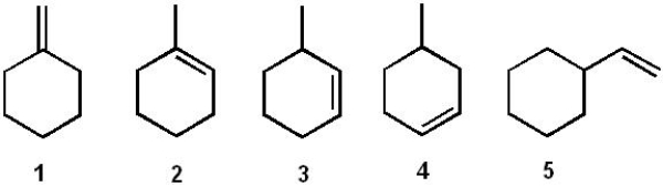 Which of the following compounds reacts most rapidly with HCl?   A)  1 B)  2 C)  3 D)  4 E)  5