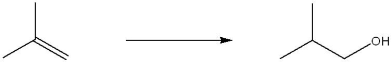 Which set of reagents would be the best choice to accomplish the transformation shown below?   A)  H<sub>2</sub>O, H<sub>2</sub>SO<sub>4</sub> B)  CH<sub>3</sub>OH, H<sub>2</sub>SO<sub>4</sub> C)  H<sub>2</sub>O/H<sub>2</sub>O<sub>2</sub>/NaOH D)  1. BH<sub>3</sub>/THF 2. HO<sup>-</sup>,H<sub>2</sub>O<sub>2</sub>, H<sub>2</sub>O E)  1. NaBH<sup>4</sup> 2. H<sub>3</sub>O<sup>+</sup>