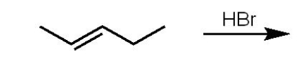 How many and what type of isomers are formed in the following reaction:   A)  2 - 2 constitutional isomers B)  2 - 1 pair of enantiomers C)  3 - 1 pair of enantiomers and 1 constitutional isomer D)  3 - 1 pair of enantiomers and 1 meso compound E)  4 - 2 pairs of enantiomers